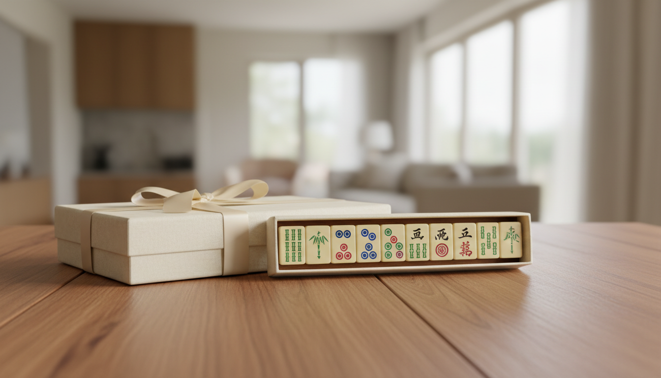 Elegant American mahjong set presented as a gift with a ribbon Image