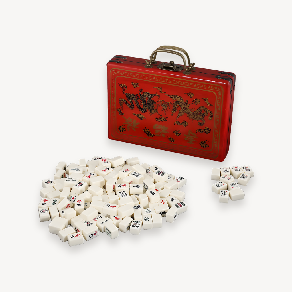 144 Tiles Mini Chinese Numbered Mahjong Set with Antique Storage Box Chinese Traditional Mahjong Family Tabletop Game Leisure (antique box mahjong set)