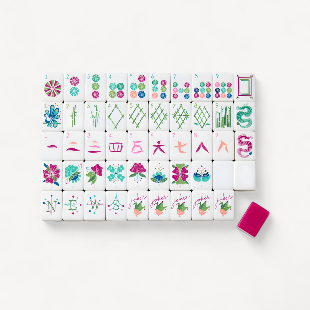 4 Layer Acrylic Mahjong Game American Mahjong Tile Set for Adults 160pcs Mahjong Tiles with Pink Back Portable Travel Set (green acrylic mahjong set)