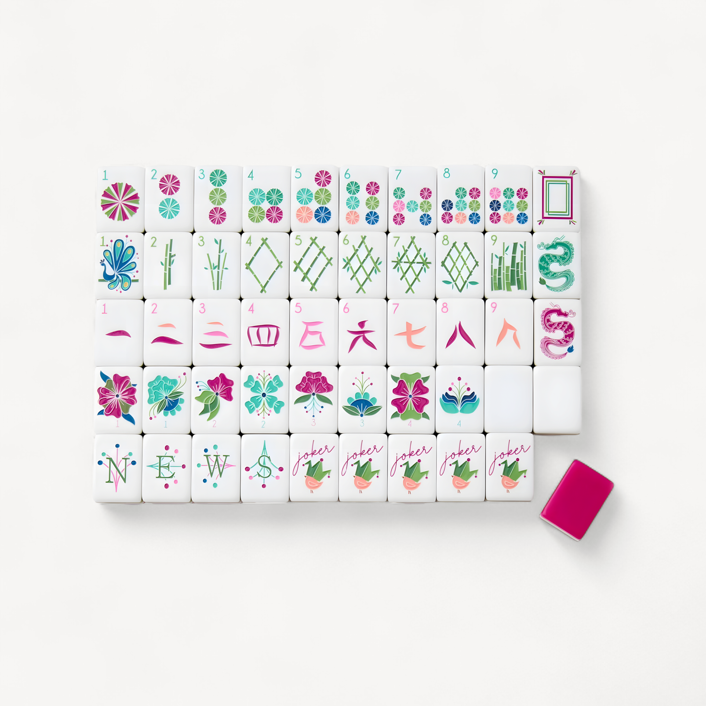 4 Layer Acrylic Mahjong Game American Mahjong Tile Set for Adults 160pcs Mahjong Tiles with Pink Back Portable Travel Set (green acrylic mahjong set)