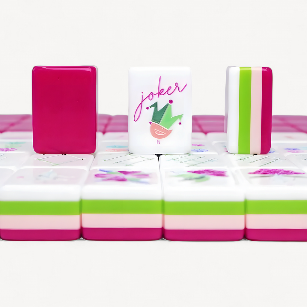 4 Layer Acrylic Mahjong Game American Mahjong Tile Set for Adults 160pcs Mahjong Tiles with Pink Back Portable Travel Set (green acrylic mahjong set)
