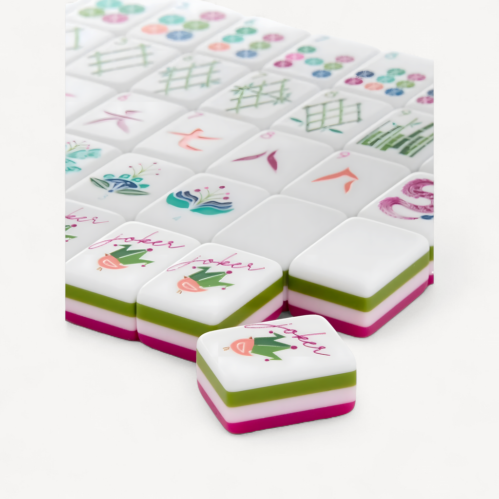 4 Layer Acrylic Mahjong Game American Mahjong Tile Set for Adults 160pcs Mahjong Tiles with Pink Back Portable Travel Set (green acrylic mahjong set)
