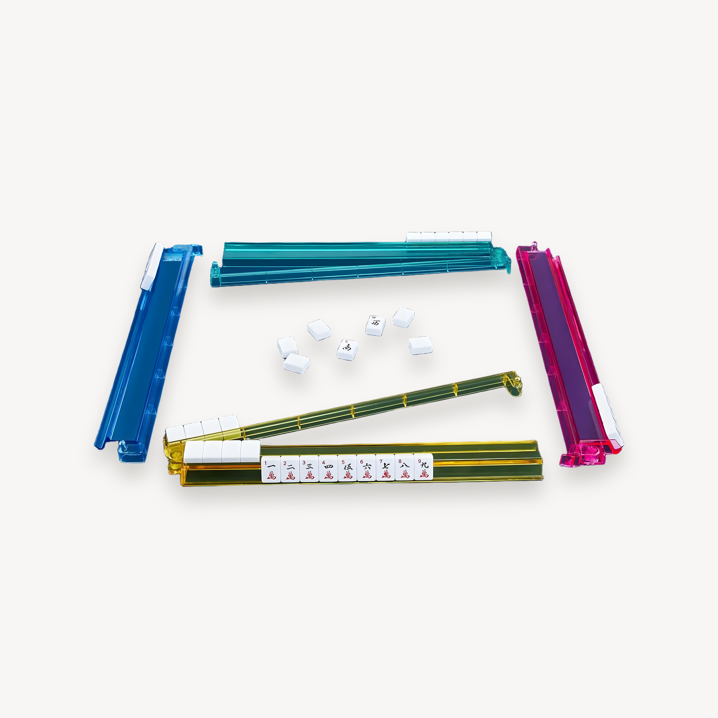 4PCS 2In1 Mahjong Racks Pushers Set Acrylic Storage Organizer Board Game Accessories Mah Jongg Toy Accessories (mahjong rack storage organizer)