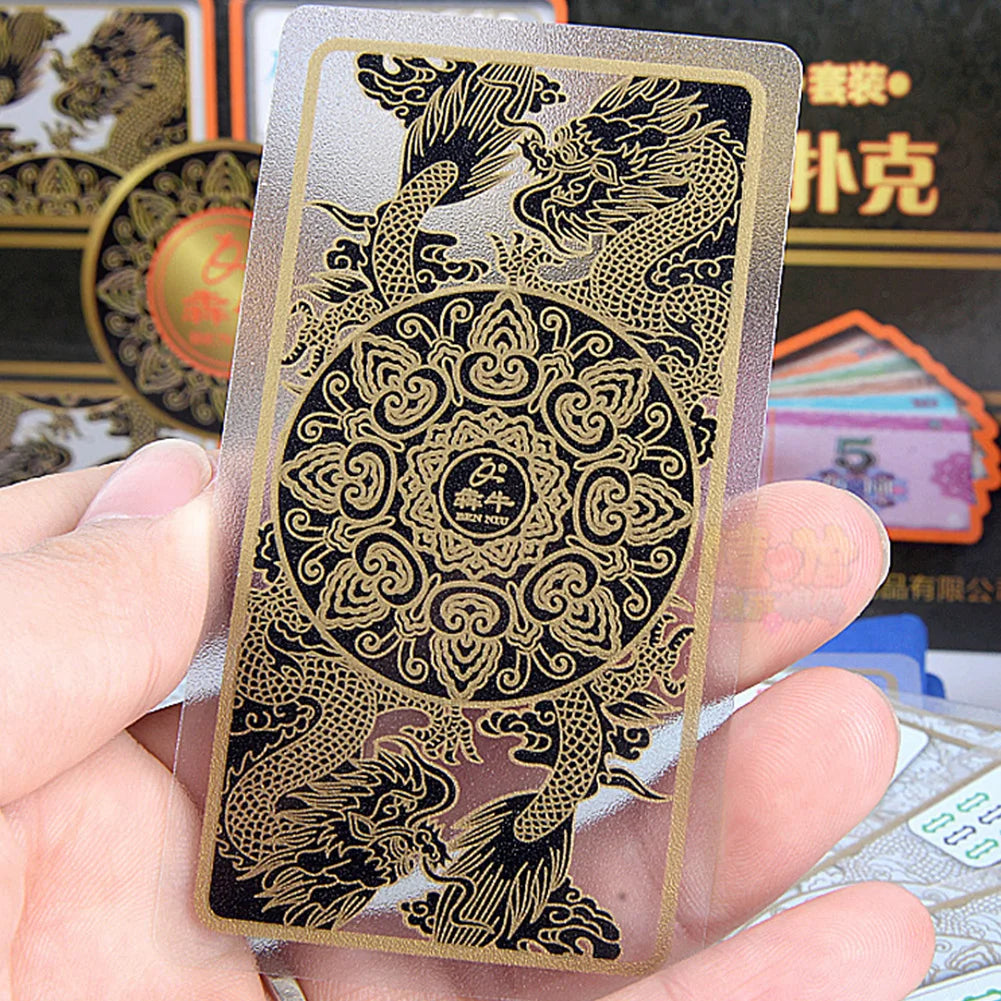 Crystal Mahjong Set Waterproof Portable Plastic Mahjong Playing Cards Set With 2 Dices Flannelette Bag For Family Gathering Part (waterproof mahjong set)