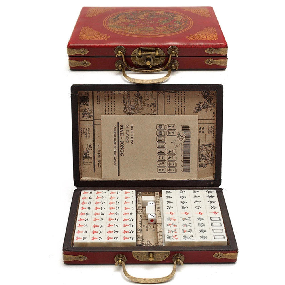 Chinese Numbered Mahjong Set 144 Tiles Mah-Jong Set Portable Chinese Toy with Box Fiber board Mahjong Board Game for fun Camping (numbered mahjong tiles set)