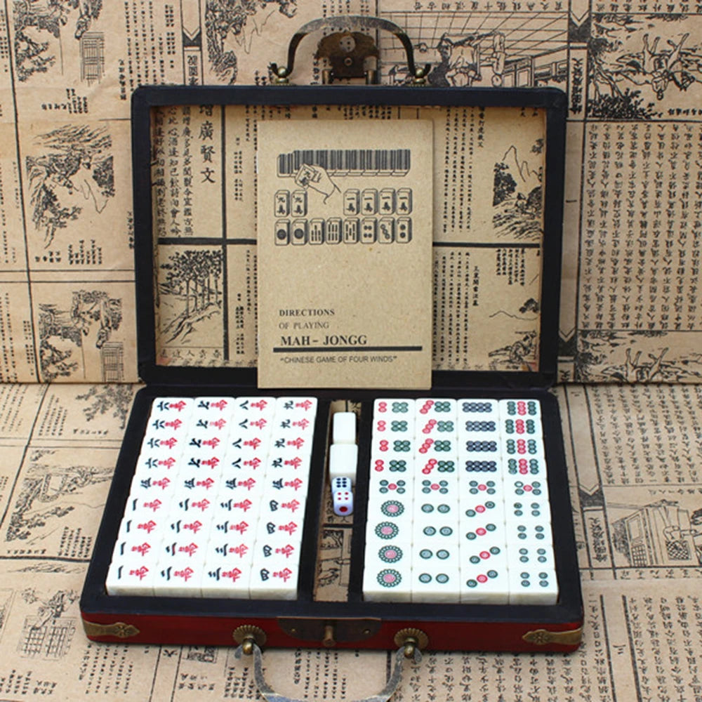 Chinese Numbered Mahjong Set 144 Tiles Mah-Jong Set Portable Chinese Toy with Box Fiber board Mahjong Board Game for fun Camping (numbered mahjong tiles set)