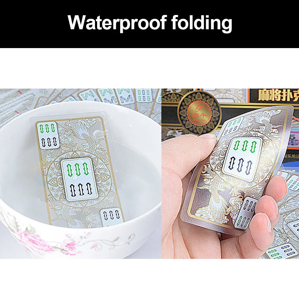 Crystal Mahjong Set Waterproof Portable Plastic Mahjong Playing Cards Set With 2 Dices Flannelette Bag For Family Gathering Part (waterproof mahjong set)