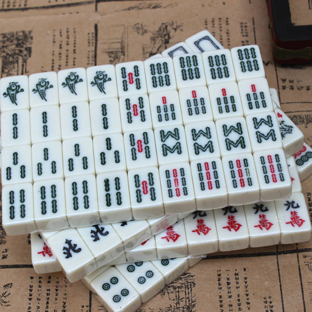 Chinese Numbered Mahjong Set 144 Tiles Mah-Jong Set Portable Chinese Toy with Box Fiber board Mahjong Board Game for fun Camping (numbered mahjong tiles set)