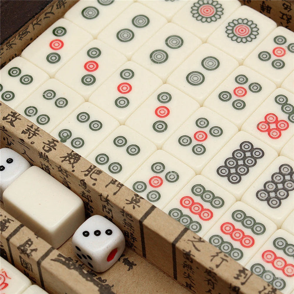 Chinese Numbered Mahjong Set 144 Tiles Mah-Jong Set Portable Chinese Toy with Box Fiber board Mahjong Board Game for fun Camping (numbered mahjong tiles set)