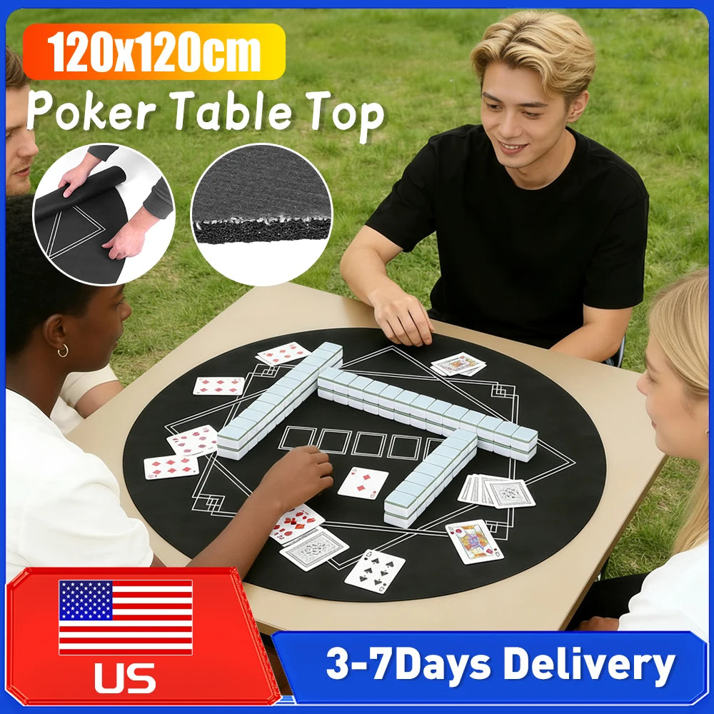 Portable Poker Tablecloth Rubber Casino Game Mat 120x120cm Hemmed Edges Table Top Layout for Texas Poker Mahjong Gaming Use New (mahjong tablecloth mat)