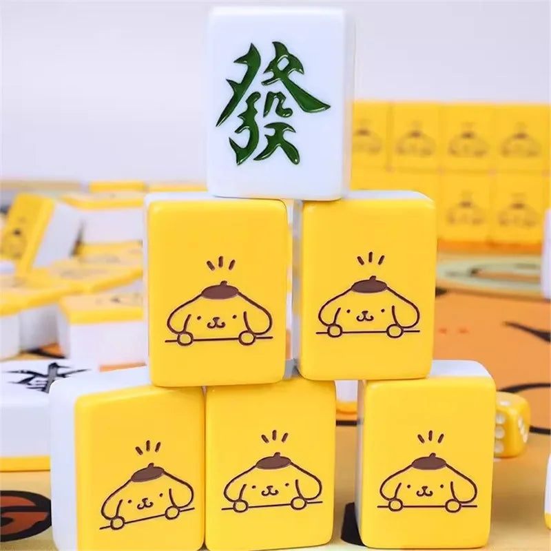 Small 26mm Sanrio Melody Mahjong Set with Numbers Kuromi Pochacco Hello Kitty Puzzle Board Game Chess Cards Friends Family Gift (kuromi mahjong set)