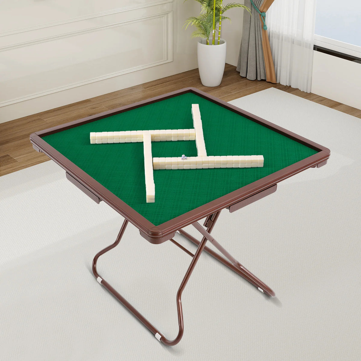 35in Foldable Mahjong Table, Mahjong Table with 4 Cup Holders & 4 Drawers for 4 People, Portable Mahjong Table Bearing 150kg (foldable mahjong table)