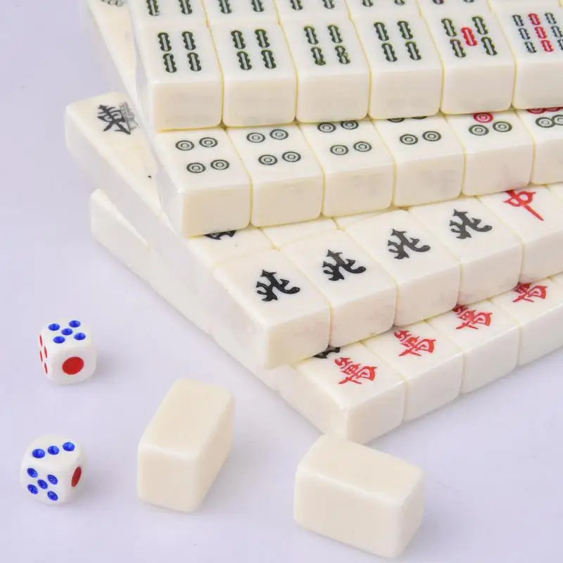 Chinese Mahjong Game Set 144 White Engraved Mini Tiles For Family Gathering For Chinese Style Game Play Family Leisure Time (engraved mahjong tiles)