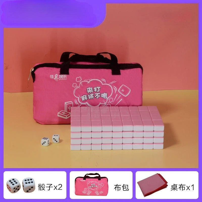 Chinese Numbered Mahjong Set 144 Tiles Portable Mini Mah-Jong Block with Handbag Dice Ruler Mahjong Board Game for Fun Camping (mahjong set with handbag)