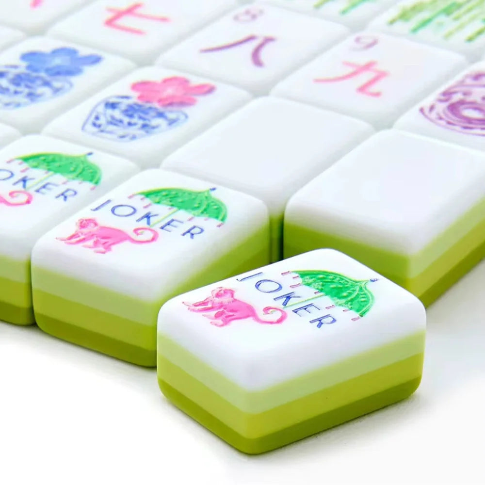 4-Layer Acrylic American Mahjong Tiles 160pcs Apple Green Hand-Rubbed Mahjong Portable Travel Board Game Set for Party Adults (apple green mahjong tiles)