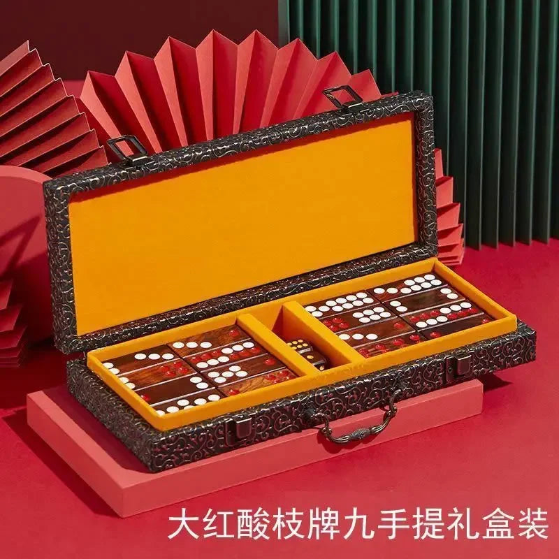 Blood sandalwood Chinese tiles are real mahjong high-end household hand-rubbed large red sandalwood mahjong gifts for (sandalwood mahjong tiles)