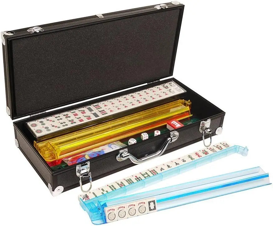 American Mahjong Set with 166 Engraved Tiles, 4 Rack/Pushers, Aluminum Case - Complete Game Kit (american mahjong set aluminum case)