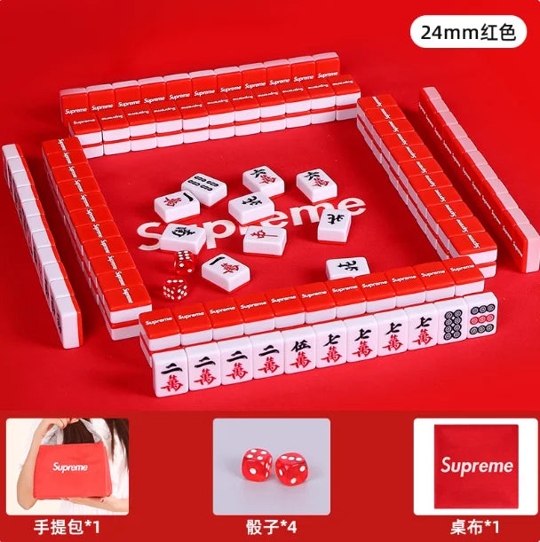 Sanrio Numbered Mahjong 144pcs Mini 24mm Hello Kitty Mahjong Full Set with Handbag Dice Pink Red Tiles for Fun Gathering Camping (hello kitty mahjong set)