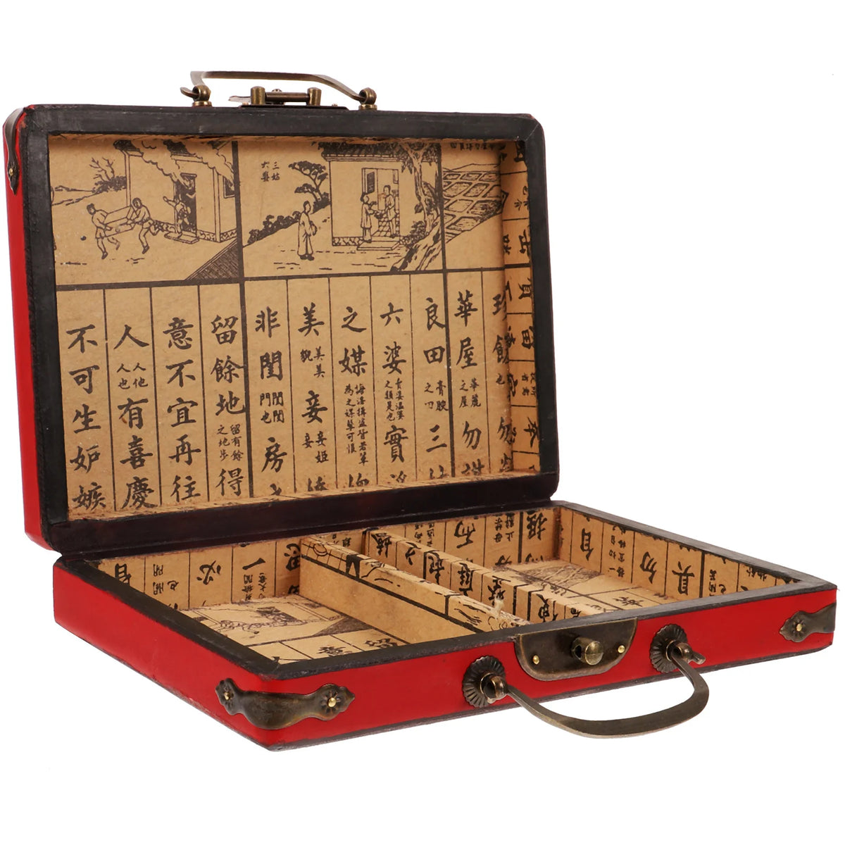 Vintage Wooden Chinese Mahjong Box Rectangular Portable Storage Case Mahjong Set Holder Gift Container Wooden Storage Box (wooden mahjong case)