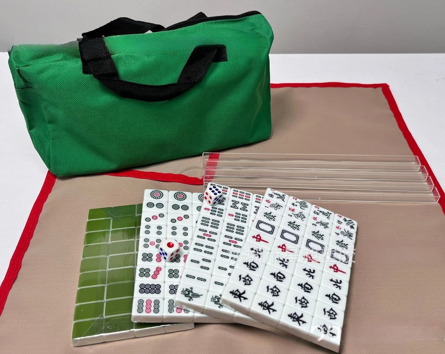 Chinese Numbered Mahjong Set 144 Tiles Portable Mini Mah-Jong Block with Handbag Dice Ruler Mahjong Board Game for Fun Camping (mahjong set with handbag)