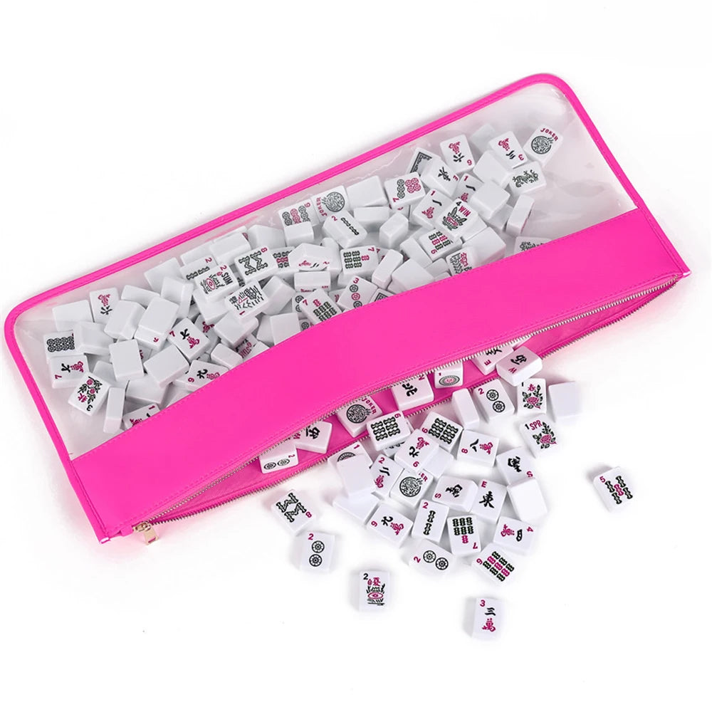 Transparent PVC Window Nylon Top Mahjong Tiles Storage Bag Large Capacity Clear Vinyl Flat Zipper Mahj Bag Stitched Mahjong Bag (clear mahjong tile bag)