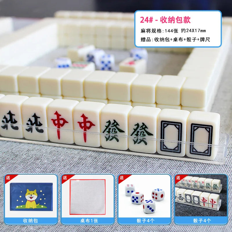 24mm Household Mahjong Tile Hand Rubbing Green Blue Pink Adult Mahjong Game Full Set 144Blocks Cartoon Mahjong Cards Friend Gift (green mahjong tiles)