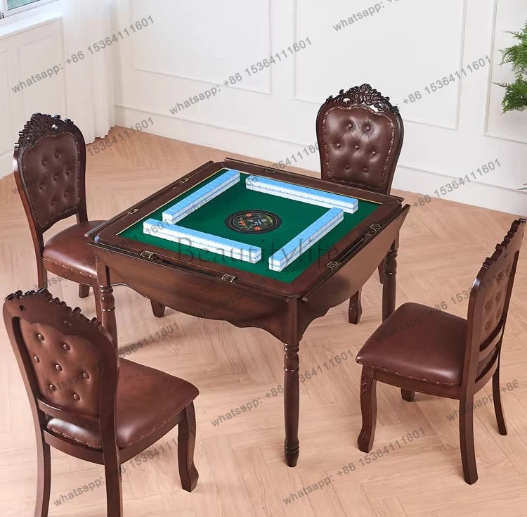 Solid mahjong machine Automatic dining table Dual-purpose electric mahjong table Round foldable (solid wood mahjong table)
