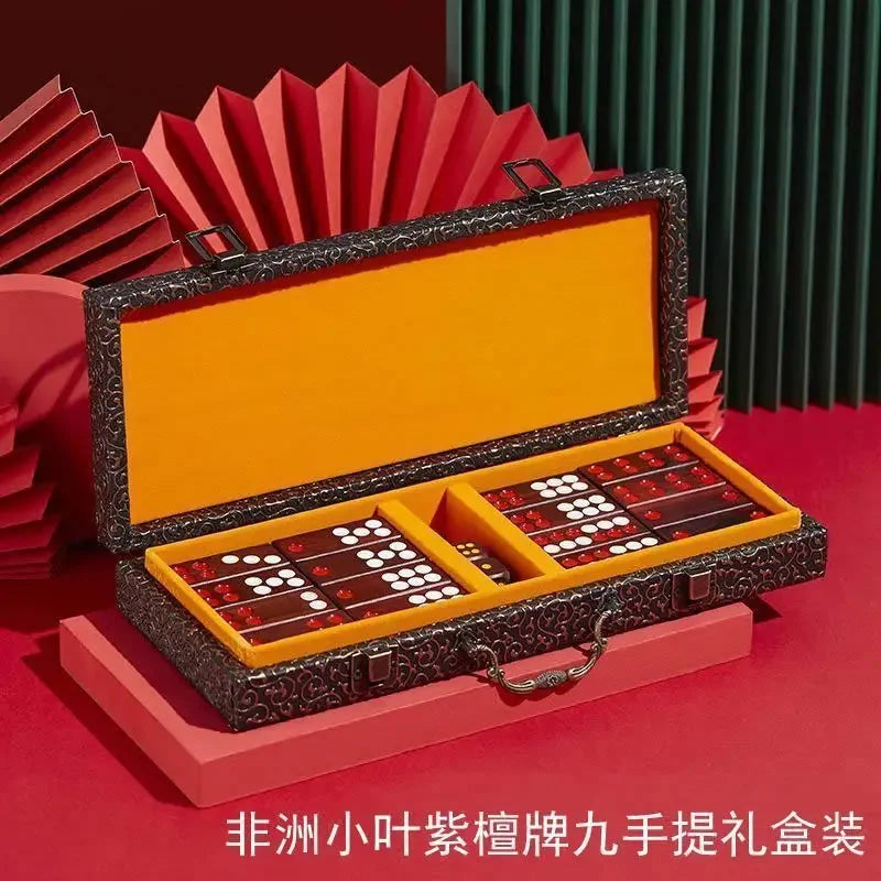 Blood sandalwood Chinese tiles are real mahjong high-end household hand-rubbed large red sandalwood mahjong gifts for (sandalwood mahjong tiles)