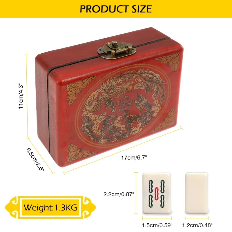 144 Tiles Mini Chinese Mahjong Set with Antique Storage Box (mahjong set antique box)