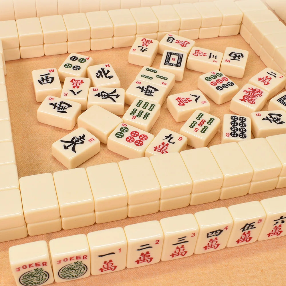 Complete American Mahjong Set with 166 Tiles 4 Colors All-in-One Rack Pushers Red Soft Bag and Accessories for Gathering (american mahjong set 166 tiles)