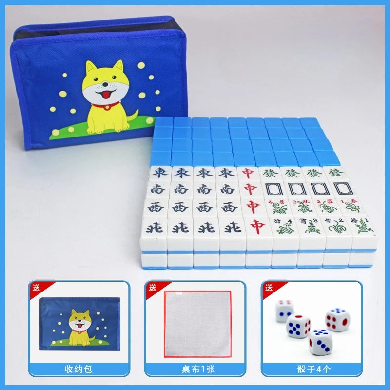 24mm Household Mahjong Tile Hand Rubbing Green Blue Pink Adult Mahjong Game Full Set 144Blocks Cartoon Mahjong Cards Friend Gift (green mahjong tiles)
