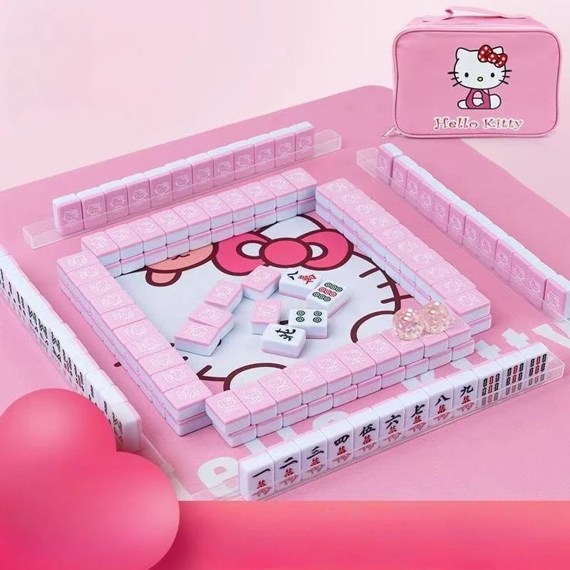 26mm Mini 144pcs Sanrio My Melody Mahjong Set Hello Kitty Portable Travel Mahjong Board Game for Gathering Christmas Gift Toys (hello kitty memory match mahjong)