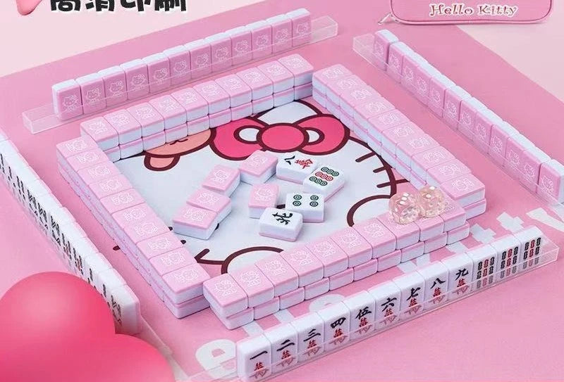 26mm Mini 144pcs Sanrio My Melody Mahjong Set Hello Kitty Portable Travel Mahjong Board Game for Gathering Christmas Gift Toys (hello kitty memory match mahjong)