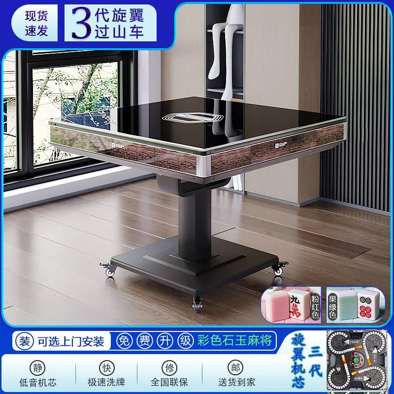 Rotor mahjong machine Fully automatic home roller coaster dining table Dual-purpose folding bass electric mahjong table (mahjong dining table)