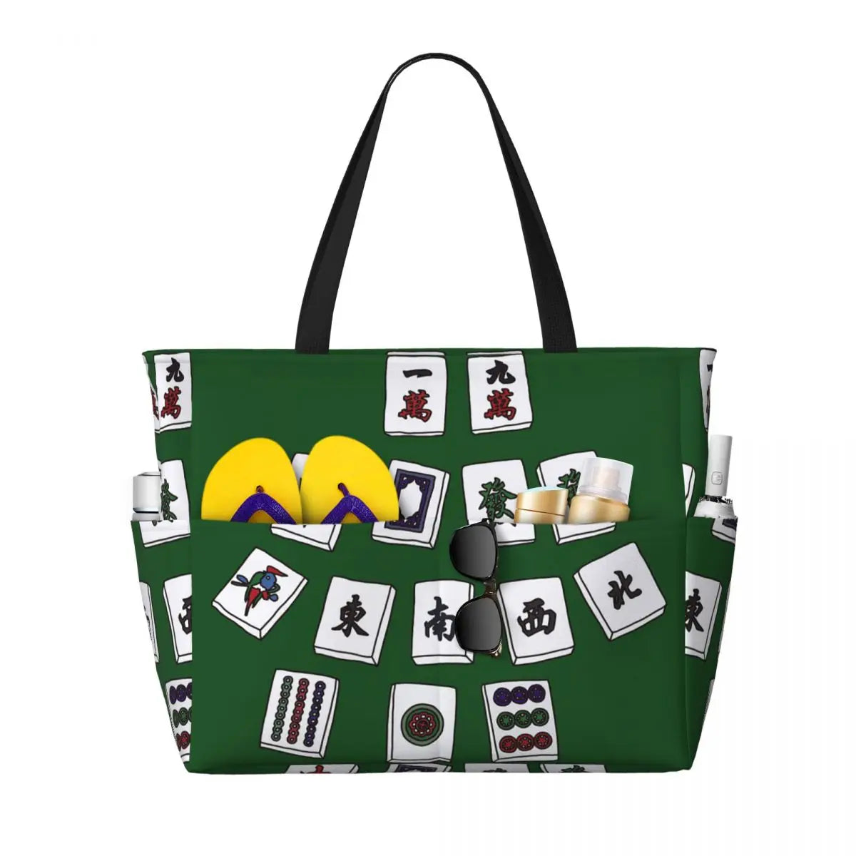 Mahjong Tile Green Dragon Vocan Beach Tote Bag Sport Gym Yoga Duffle Large Tote Bag Women Travel Bag Fitness bag (mahjong tote bag)
