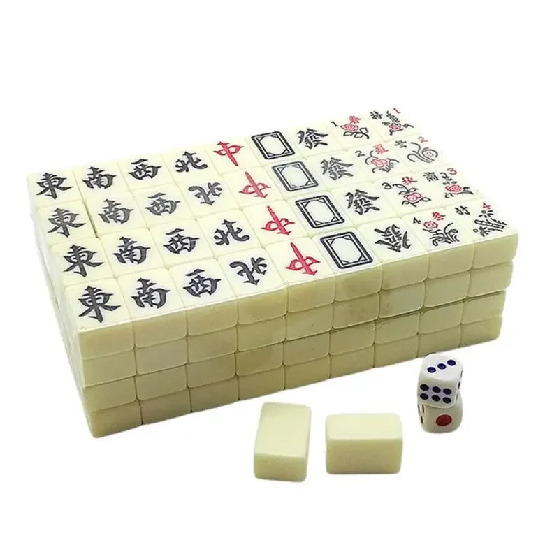Chinese Mahjong Game Set 144 White Engraved Mini Tiles For Family Gathering For Chinese Style Game Play Family Leisure Time (engraved mahjong tiles)