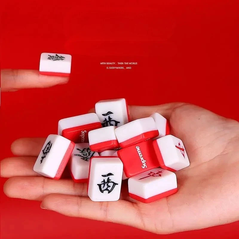 Sanrio Numbered Mahjong 144pcs Mini 24mm Hello Kitty Mahjong Full Set with Handbag Dice Pink Red Tiles for Fun Gathering Camping (hello kitty mahjong set)