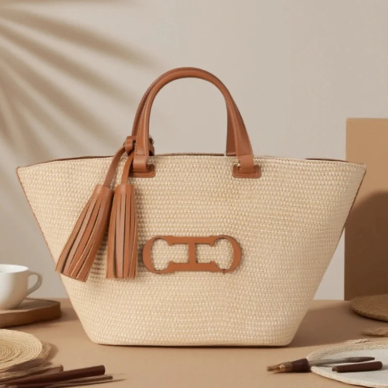 Mahjong Straw Bag, Woven Bucket Bag, Large Capacity