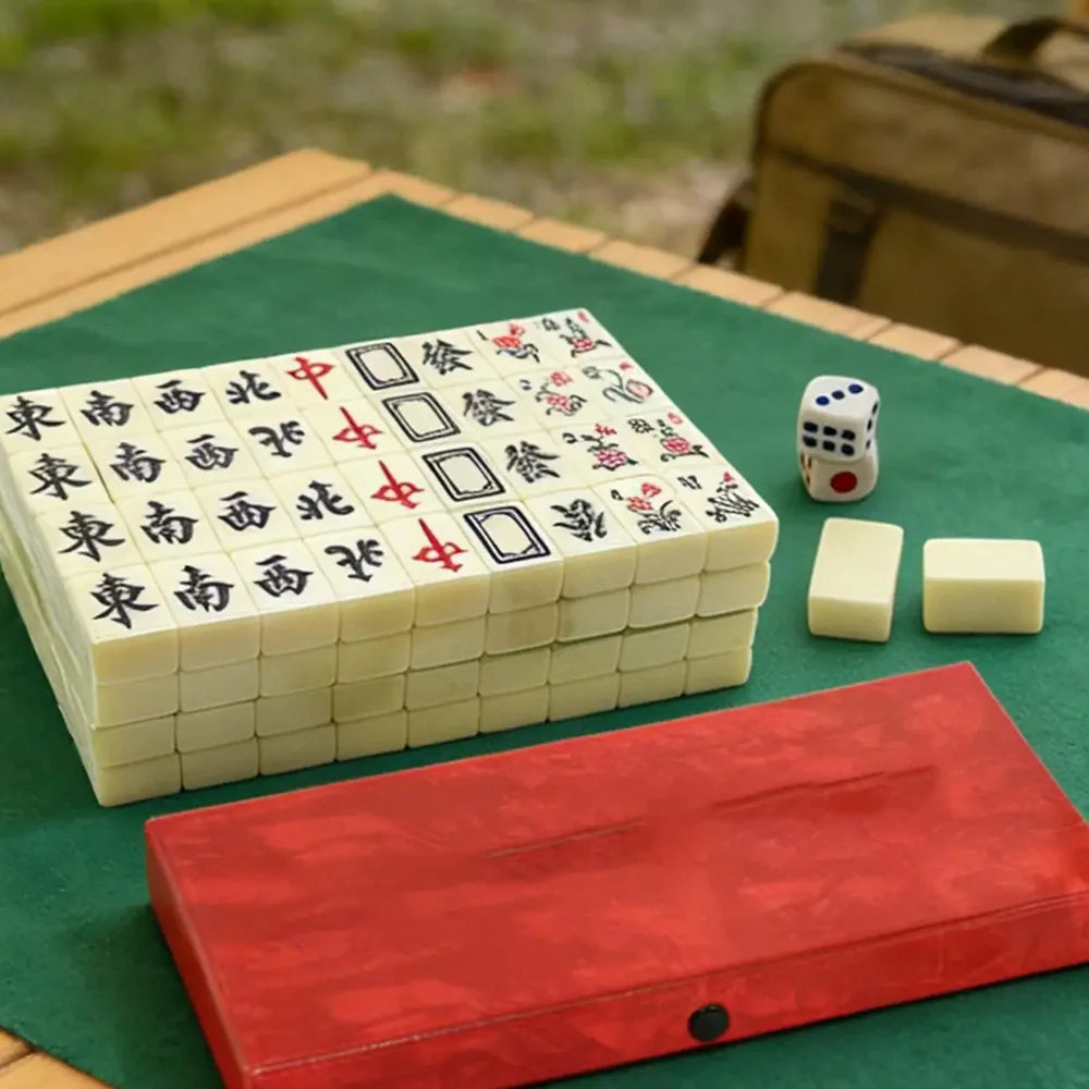 144pcs Mahjong Set Complete Tiles with 4 Racks Travel & Home Game for Family Gathering Party Entertain Portable Mini Mahjong (mahjong set with racks)