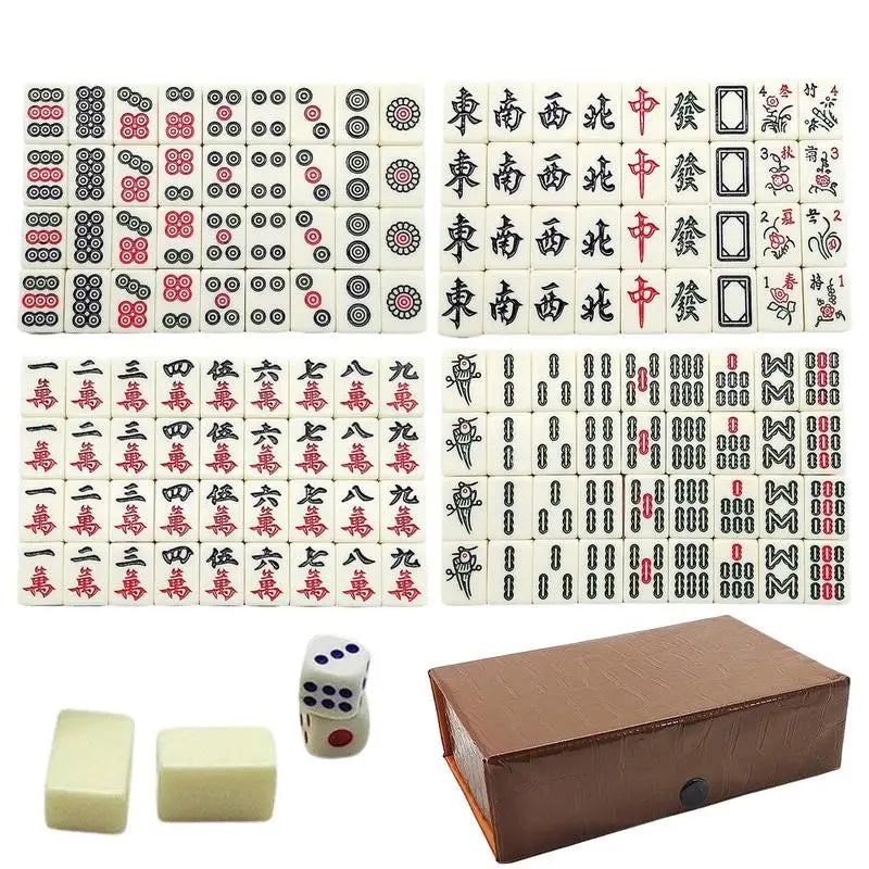Chinese Mahjong Game Set 144 White Engraved Mini Tiles For Family Gathering For Chinese Style Game Play Family Leisure Time (engraved mahjong tiles)