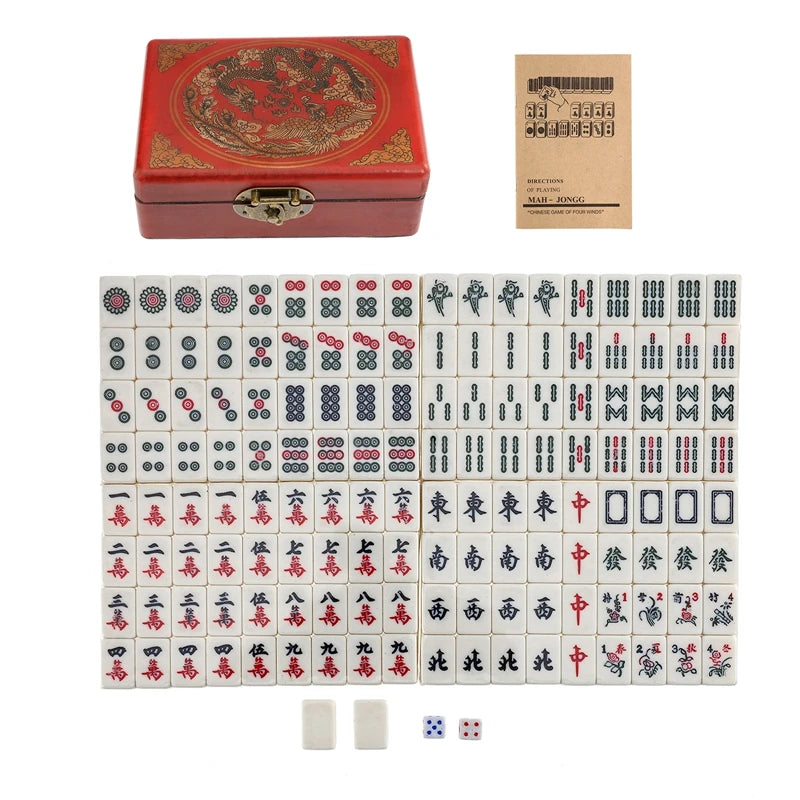 Chinese Majong Set 144PCS Mahjong Tile Set with Storage Box Classic Traditional Chinese Family Tabletop Game for Travel Party (chinese mahjong storage box set)
