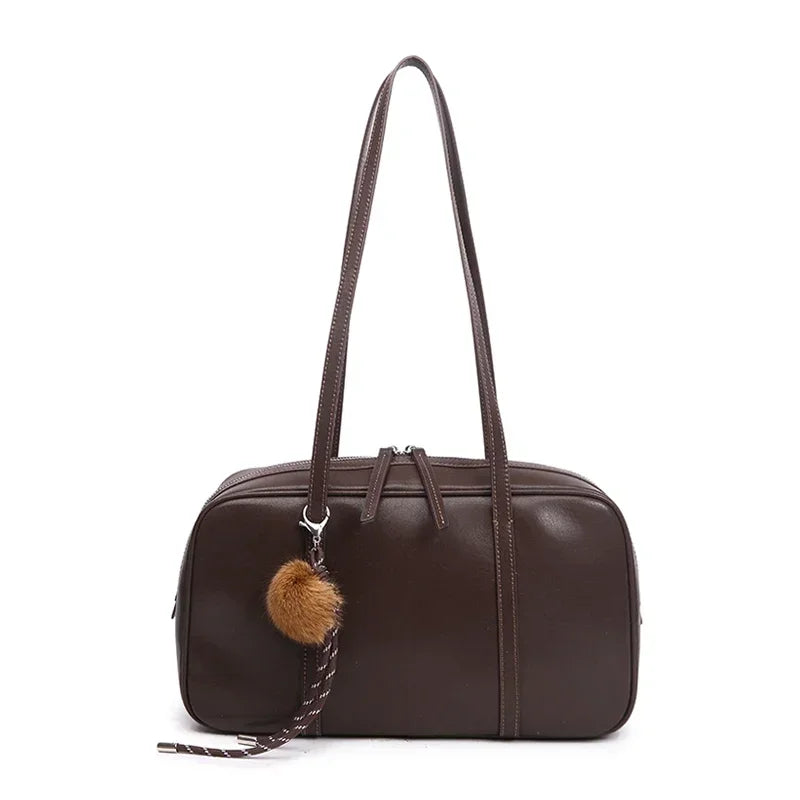 Women's Cow Genuine Leather Shoulder Bags Ladies Fashion Designer Luxury Handbags Female Retro Commute Boston Cowhide Handbag (mahjong canvas tote)