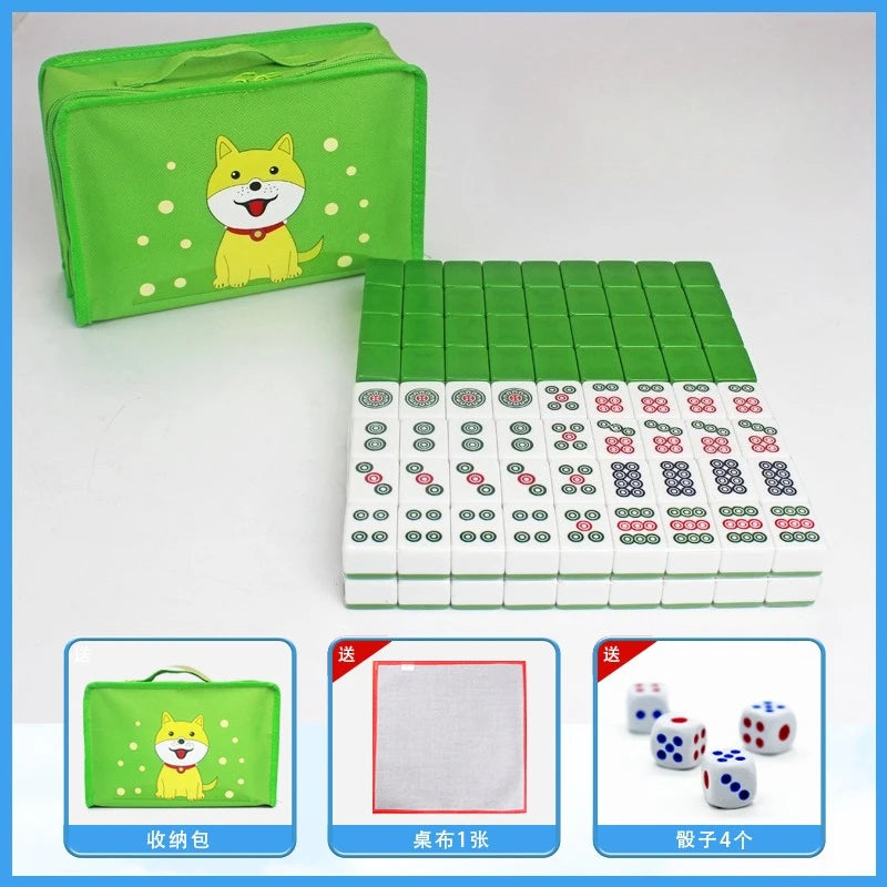24mm Household Mahjong Tile Hand Rubbing Green Blue Pink Adult Mahjong Game Full Set 144Blocks Cartoon Mahjong Cards Friend Gift (green mahjong tiles)