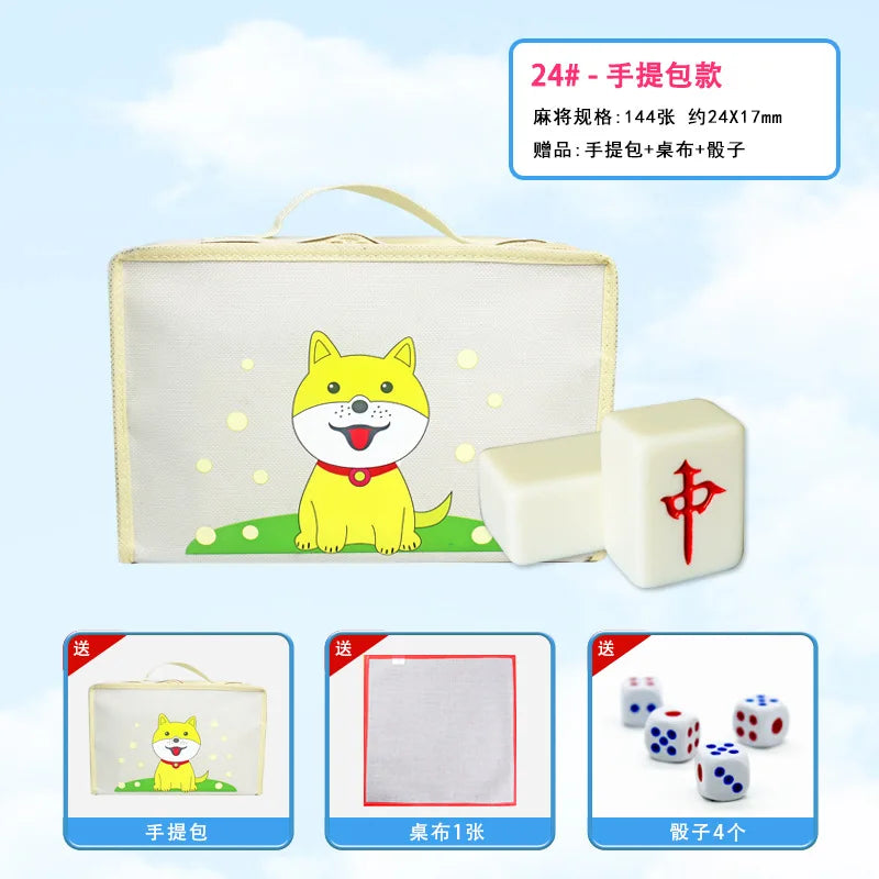 24mm Household Mahjong Tile Hand Rubbing Green Blue Pink Adult Mahjong Game Full Set 144Blocks Cartoon Mahjong Cards Friend Gift (green mahjong tiles)