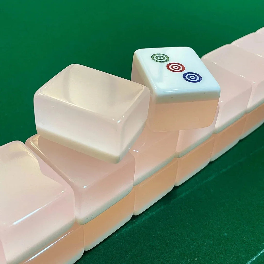 High-value hand-rubbed mahjong household mahjong cards, jelly pink jade mahjong gift for mother, large and medium size for girls (jade mahjong tiles)