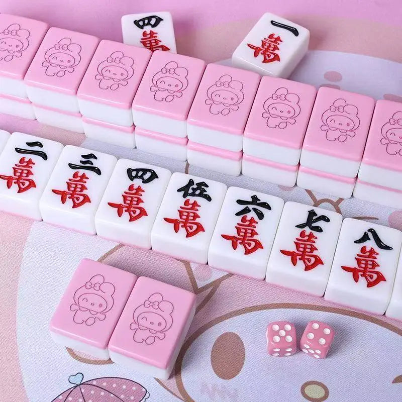 26mm Mini 144pcs Sanrio My Melody Mahjong Set Hello Kitty Portable Travel Mahjong Board Game for Gathering Christmas Gift Toys (hello kitty memory match mahjong)