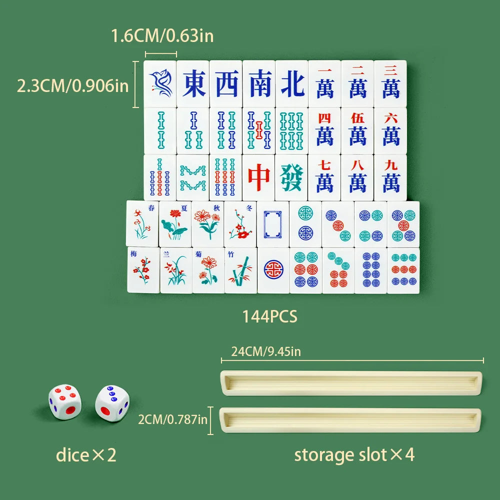 144-piece mahjong set, portable travel mahjong, table game for gatherings, Halloween and Christmas gift (mahjong tile holder)