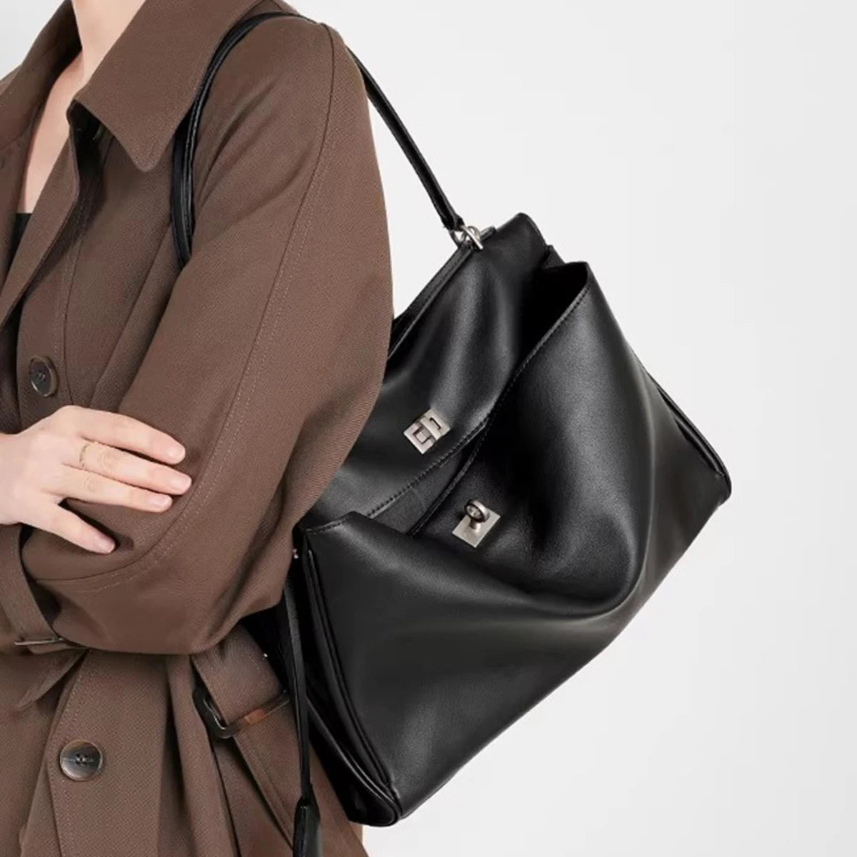 Women's Premium Genuine Leather Underarm Bag Luxury Cowhide Mahjong Bag Versatile Commute Shoulder Crossbody Handbag For Women (mahjong leather handbag)