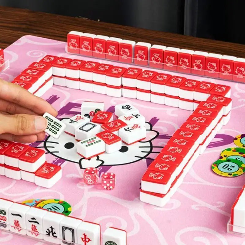 144pcs Sanrio Mahjong Full Set Hello Kitty My Melody Mini 26mm Portable Red Pink Mahjong Toys Family Party Games Christmas Gifts (sanrio mahjong set)