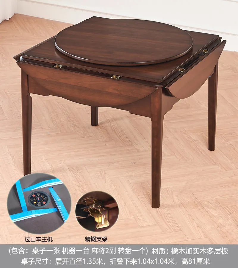 Solid mahjong machine Automatic dining table Dual-purpose electric mahjong table Round foldable (solid wood mahjong table)